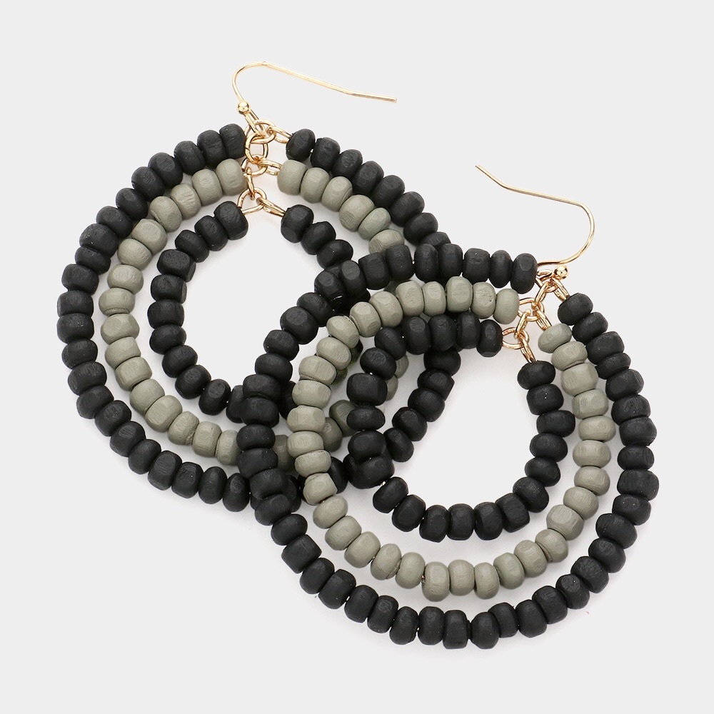 Wood Ball Cluster Link Dangle Statement Earrings